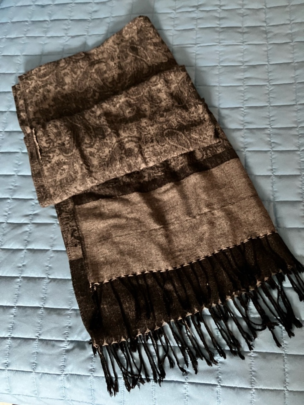 Gray and Black Paisley Fringe Scarf